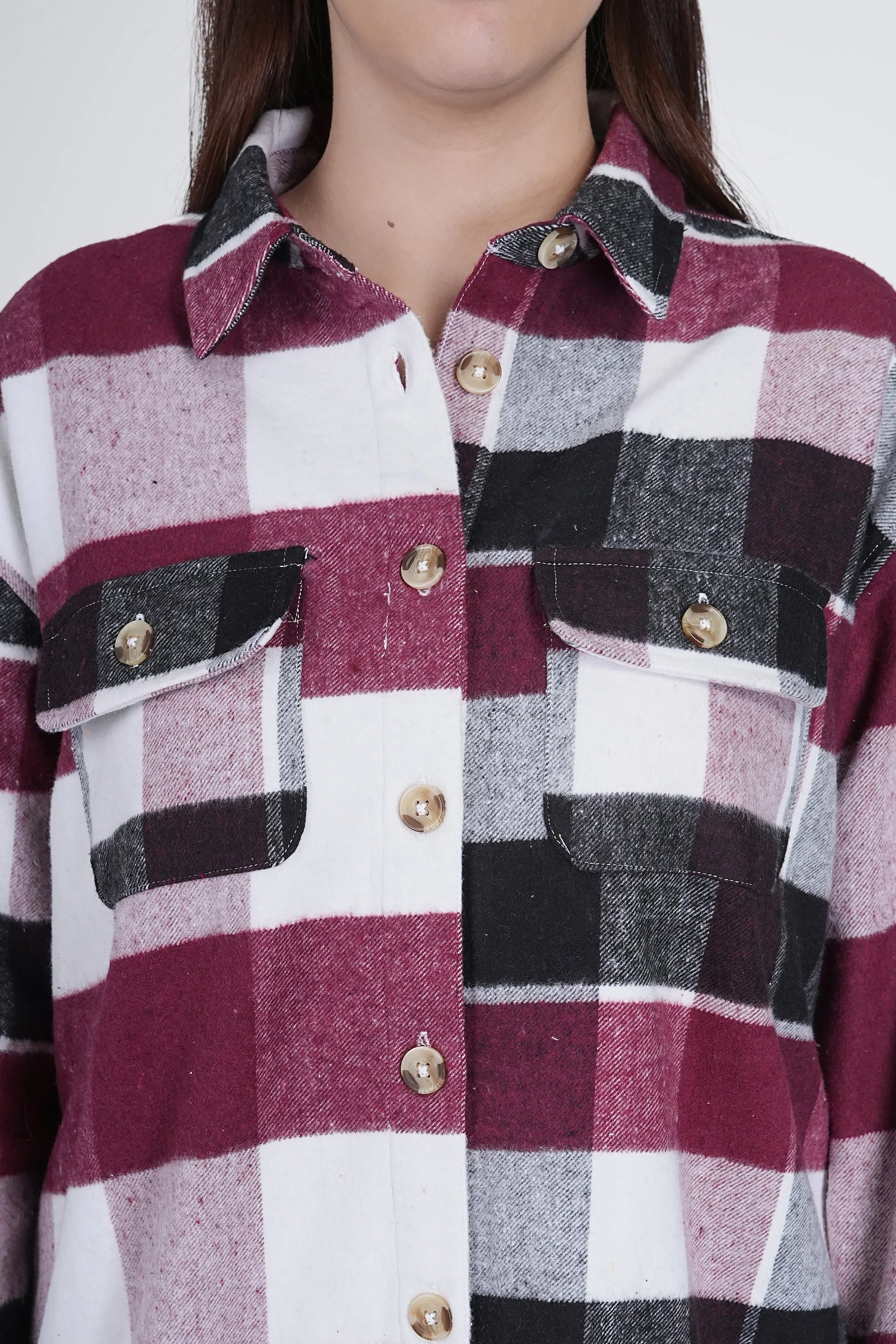 Pink and Black Women's Boxy Fit Checkered Shacket