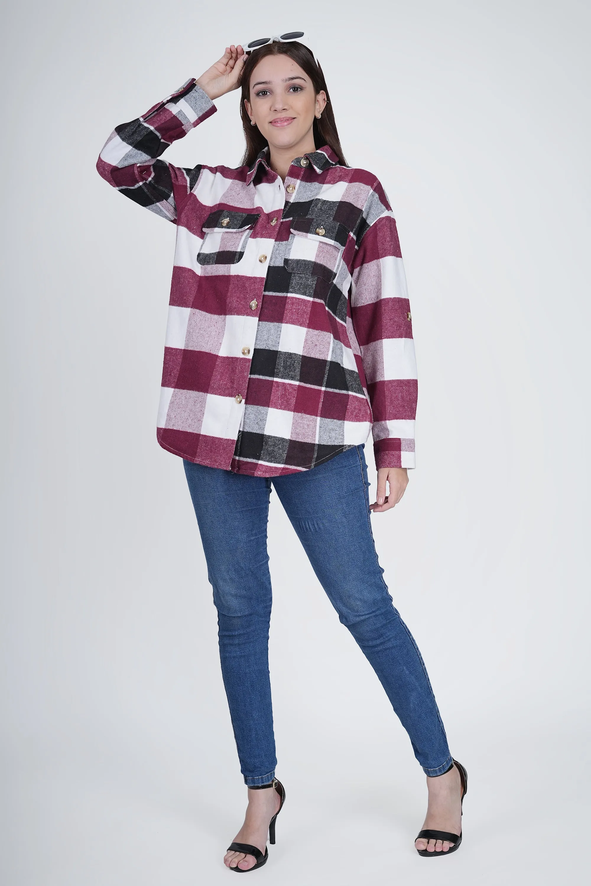 Pink and Black Women's Boxy Fit Checkered Shacket
