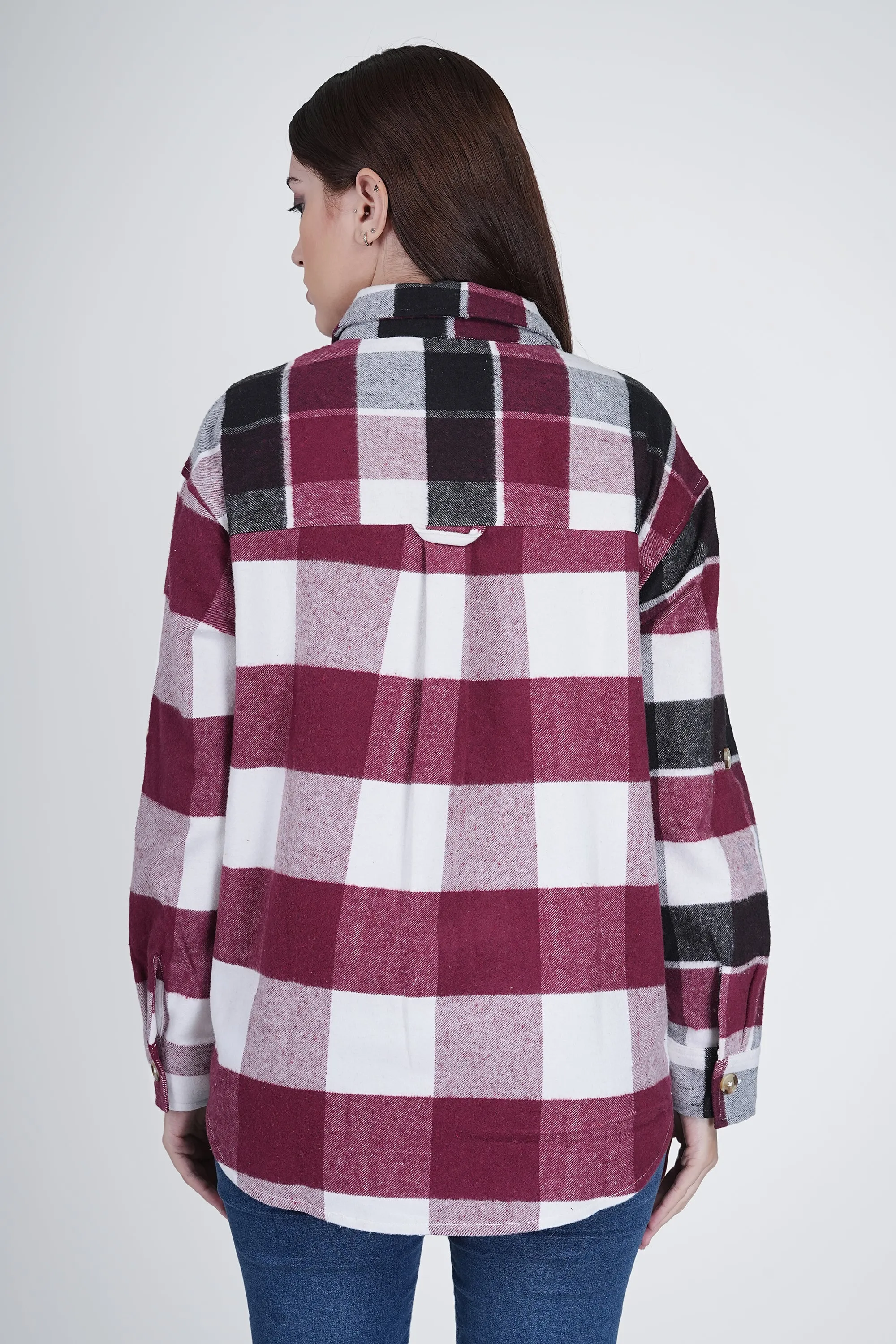 Pink and Black Women's Boxy Fit Checkered Shacket