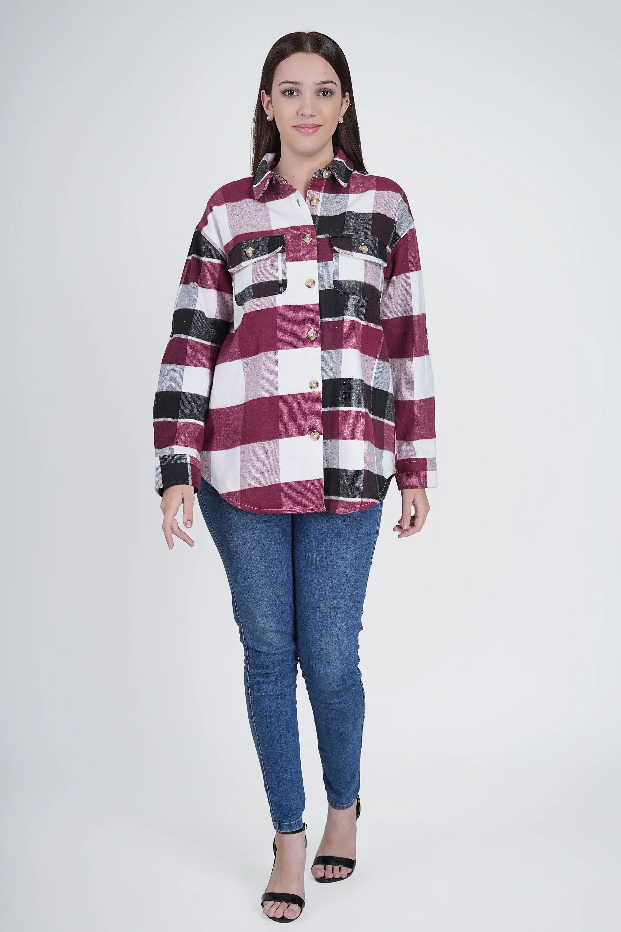 Pink and Black Women's Boxy Fit Checkered Shacket