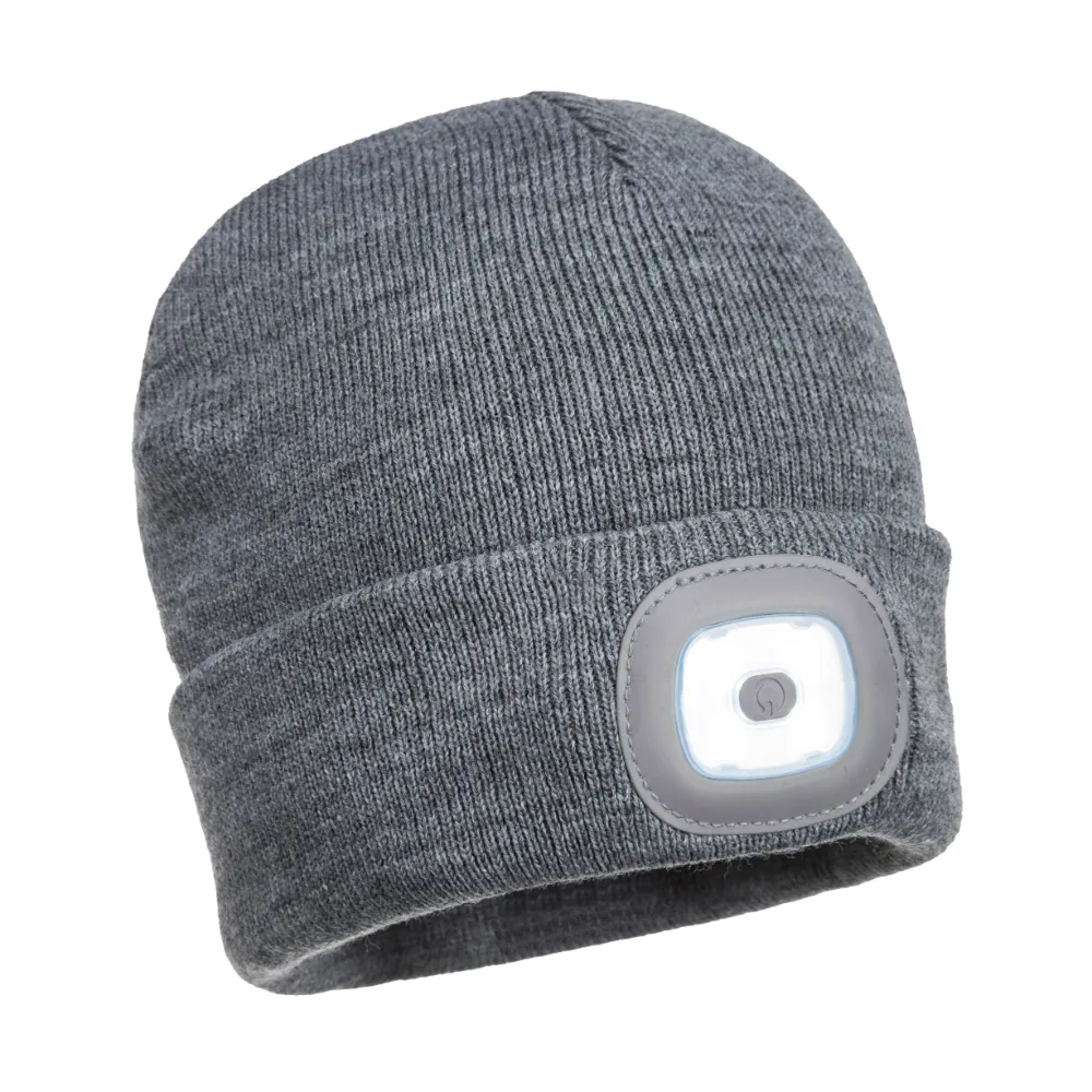 PORTWEST® LED Head Light Beanie Winter Hat - USB Rechargeable - B029