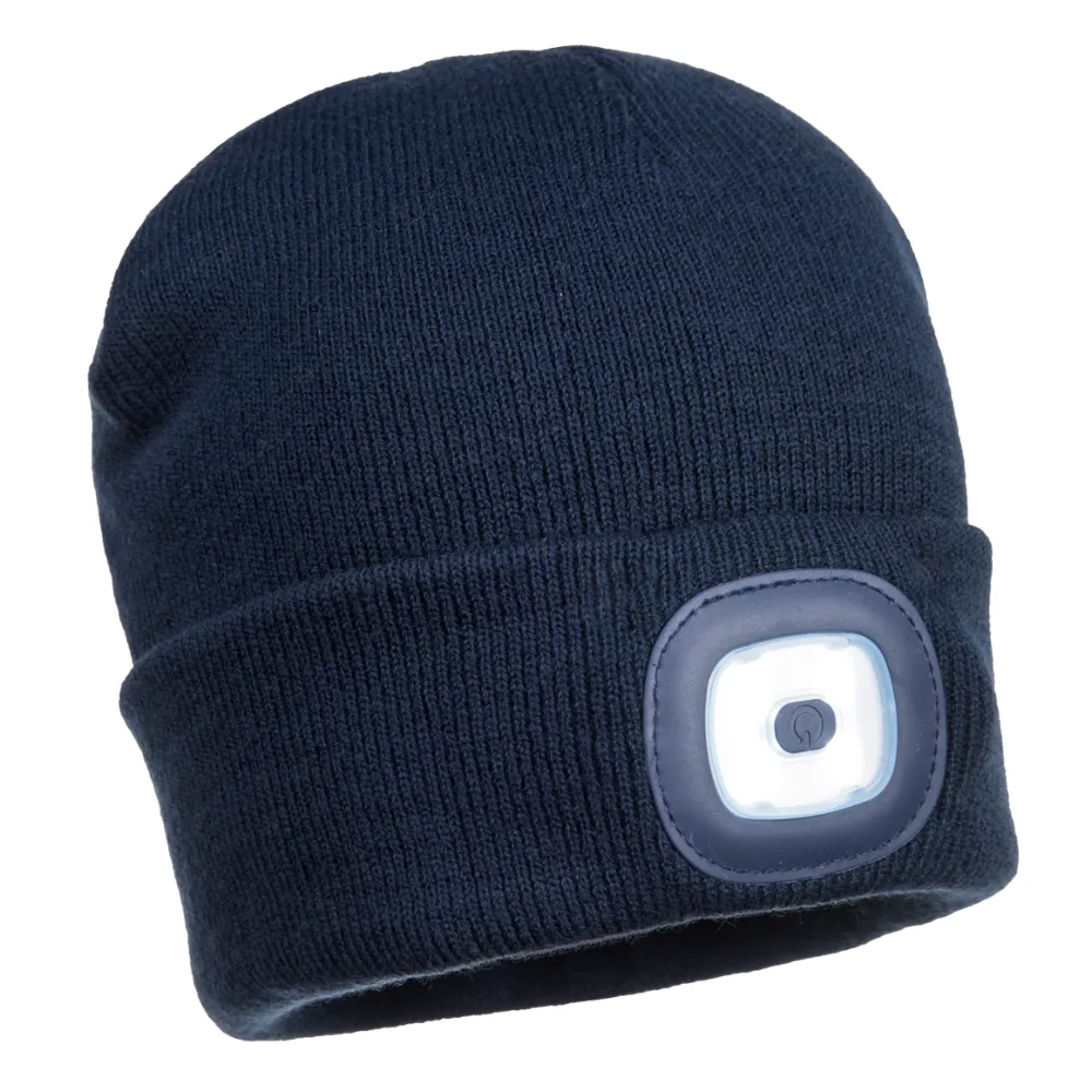 PORTWEST® LED Head Light Beanie Winter Hat - USB Rechargeable - B029