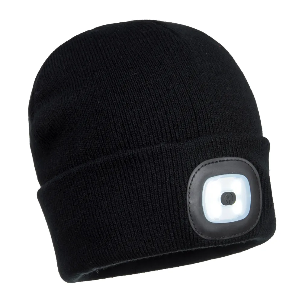 PORTWEST® LED Head Light Beanie Winter Hat - USB Rechargeable - B029