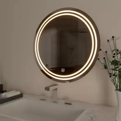 Rida Decors Wall Mirror with 3 in 1 LED Lights (Warm, White, Natural White) Mirror Wall Mounted Stylish Illumination for Your Wash Basin 20x20 inch, Round