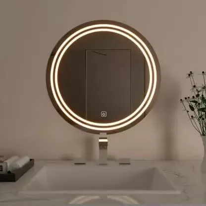Rida Decors Wall Mirror with 3 in 1 LED Lights (Warm, White, Natural White) Mirror Wall Mounted Stylish Illumination for Your Wash Basin 20x20 inch, Round