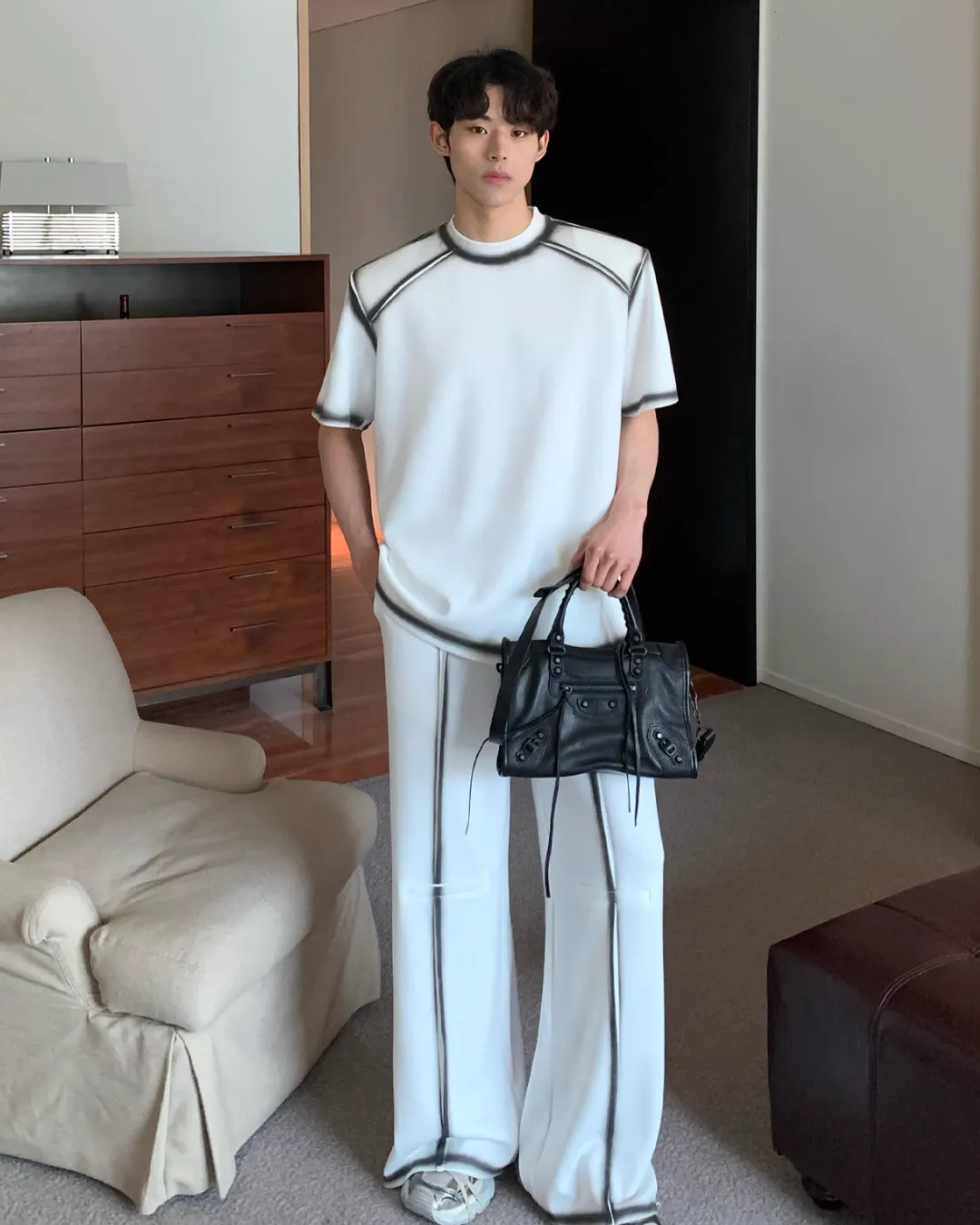 Shoulder Pad T-Shirt / Wide Pants CBJ0079
