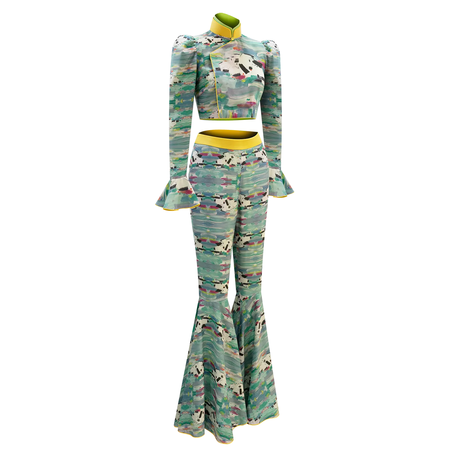 SPARKLE BY KAREN CHAN x HKMoA【LAKE ABODE】100% Silk Cheongsam Flare Pants (彩湖居) (吳冠中)
