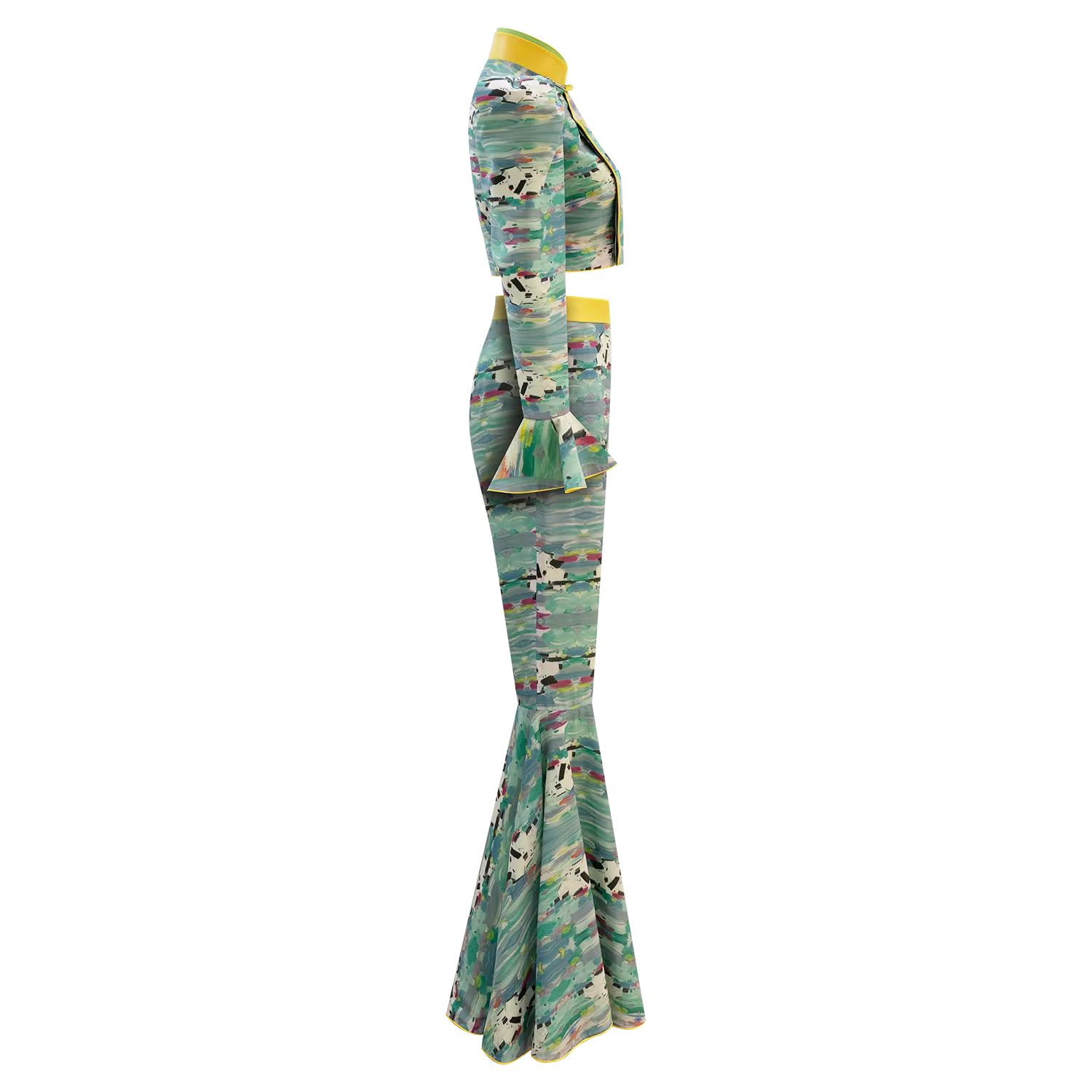 SPARKLE BY KAREN CHAN x HKMoA【LAKE ABODE】100% Silk Cheongsam Flare Pants (彩湖居) (吳冠中)
