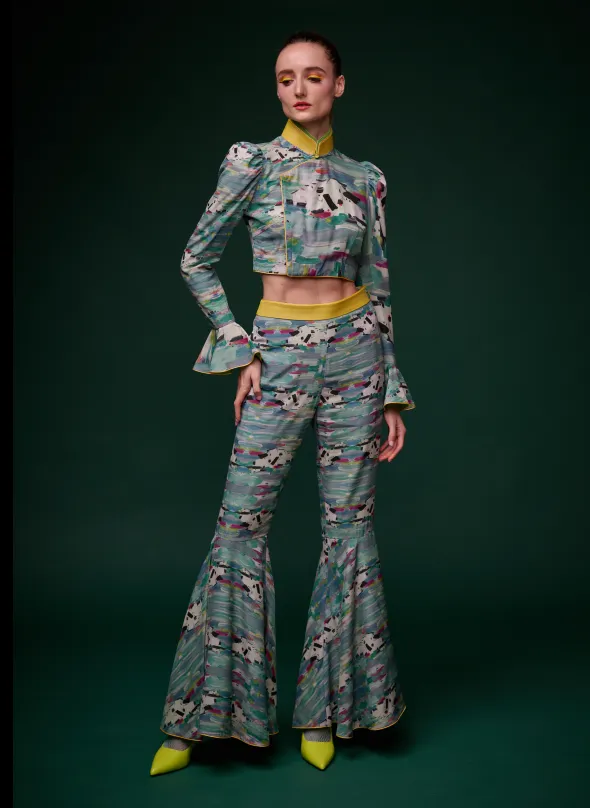 SPARKLE BY KAREN CHAN x HKMoA【LAKE ABODE】100% Silk Cheongsam Flare Pants (彩湖居) (吳冠中)