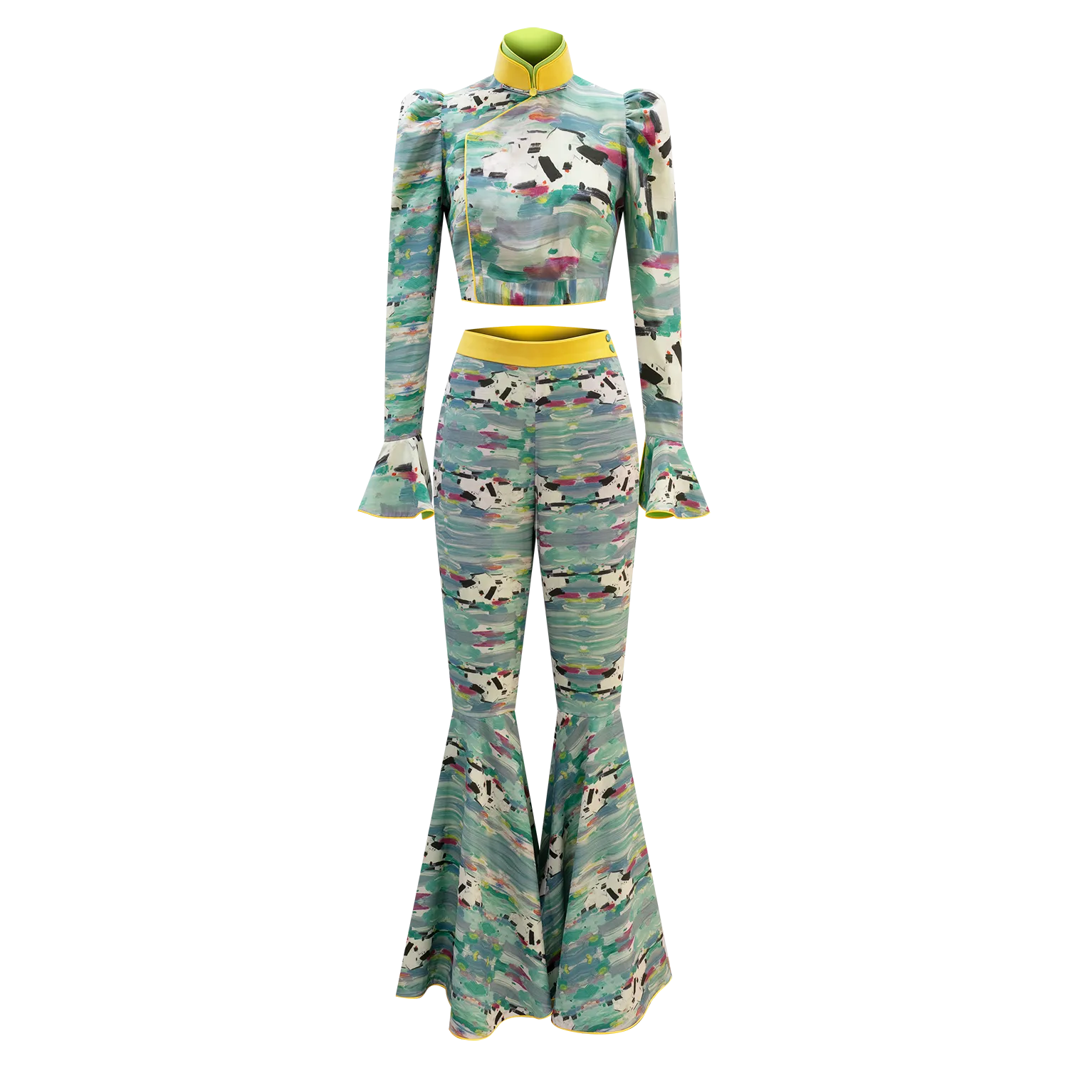 SPARKLE BY KAREN CHAN x HKMoA【LAKE ABODE】100% Silk Cheongsam Flare Pants (彩湖居) (吳冠中)
