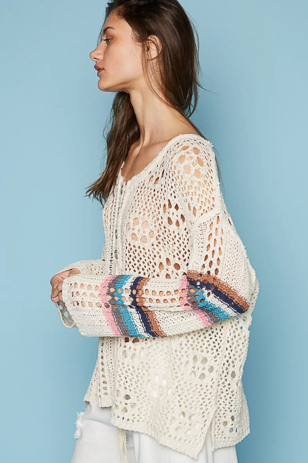 TEEK - Oatmeal Multi Striped Long Sleeve Knit Top