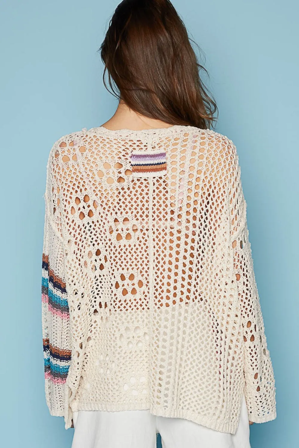 TEEK - Oatmeal Multi Striped Long Sleeve Knit Top