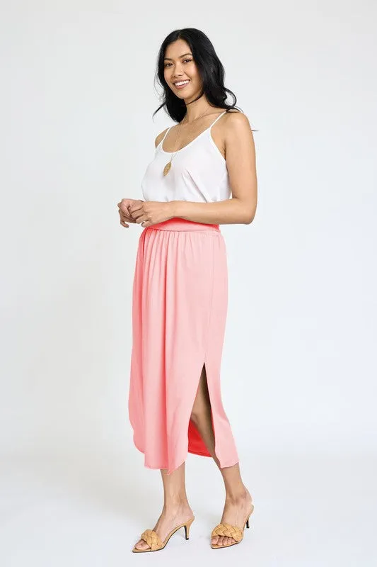 TEEK - Plus Size Solid Side Slit Midi Skirt