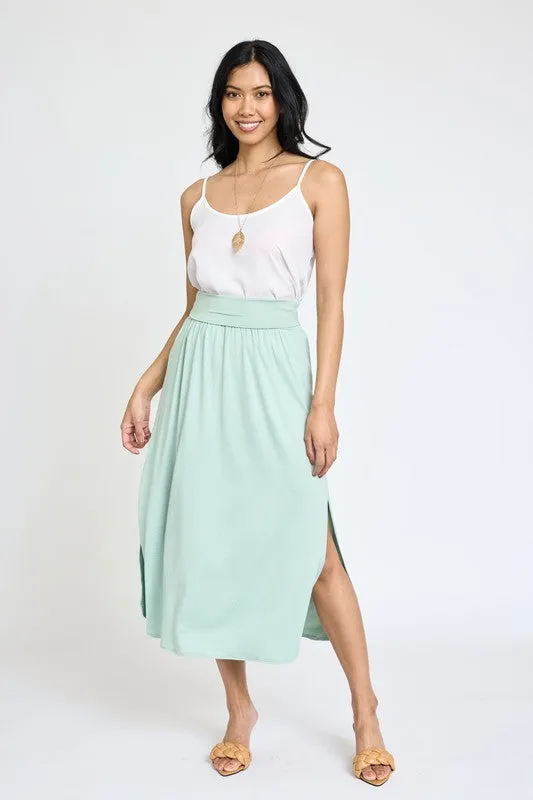 TEEK - Plus Size Solid Side Slit Midi Skirt