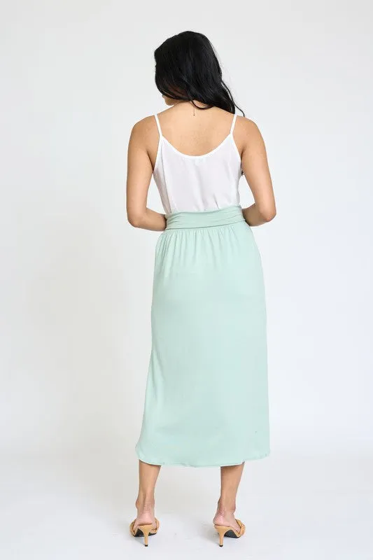 TEEK - Plus Size Solid Side Slit Midi Skirt