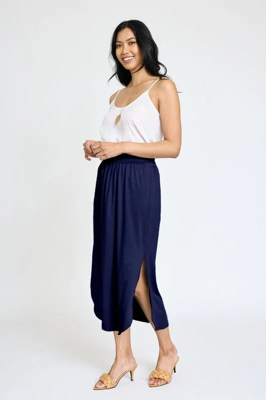 TEEK - Plus Size Solid Side Slit Midi Skirt