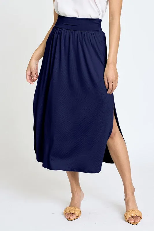 TEEK - Plus Size Solid Side Slit Midi Skirt