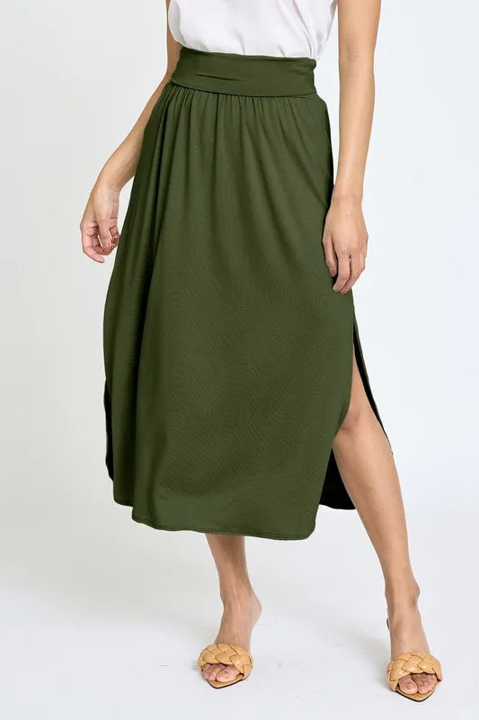 TEEK - Plus Size Solid Side Slit Midi Skirt