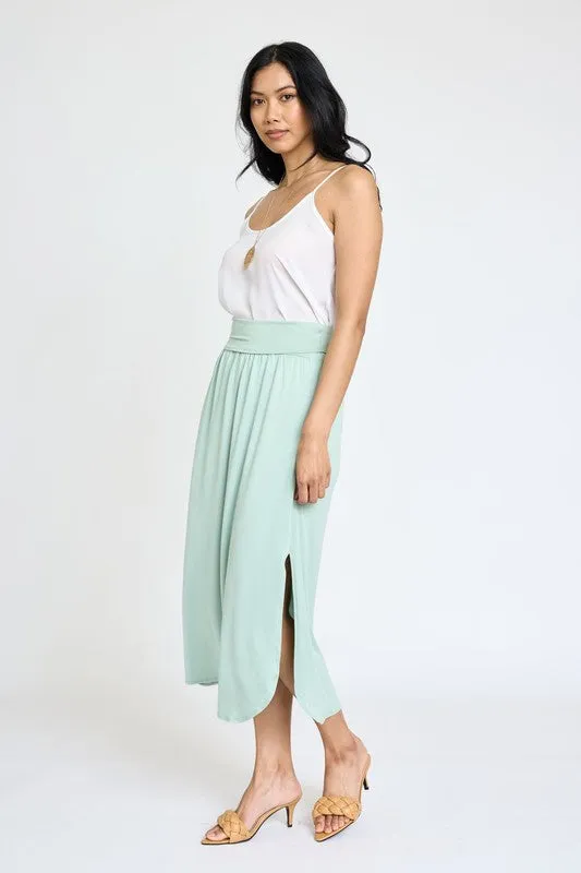 TEEK - Plus Size Solid Side Slit Midi Skirt