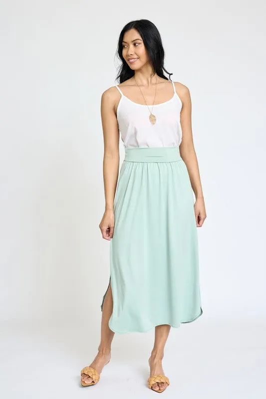 TEEK - Plus Size Solid Side Slit Midi Skirt