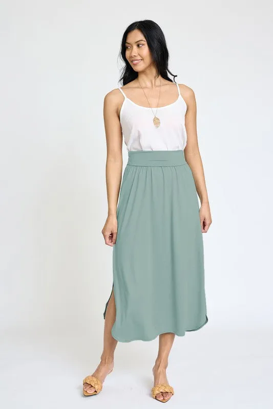 TEEK - Plus Size Solid Side Slit Midi Skirt
