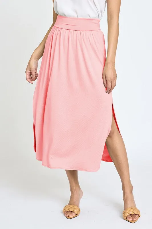 TEEK - Plus Size Solid Side Slit Midi Skirt