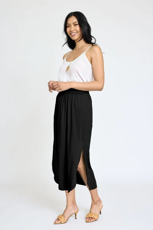 TEEK - Plus Size Solid Side Slit Midi Skirt
