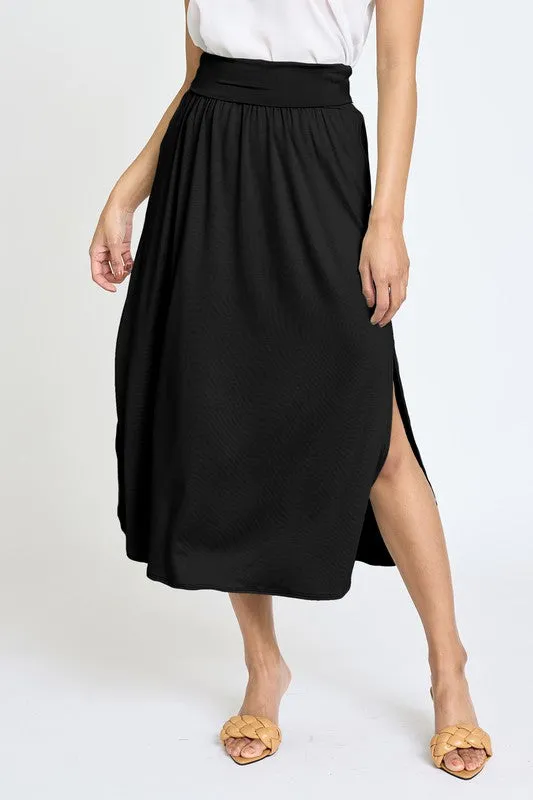 TEEK - Plus Size Solid Side Slit Midi Skirt