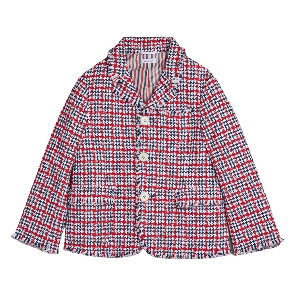 Thom Browne Kids Summer Tweed Fray Sport Coat