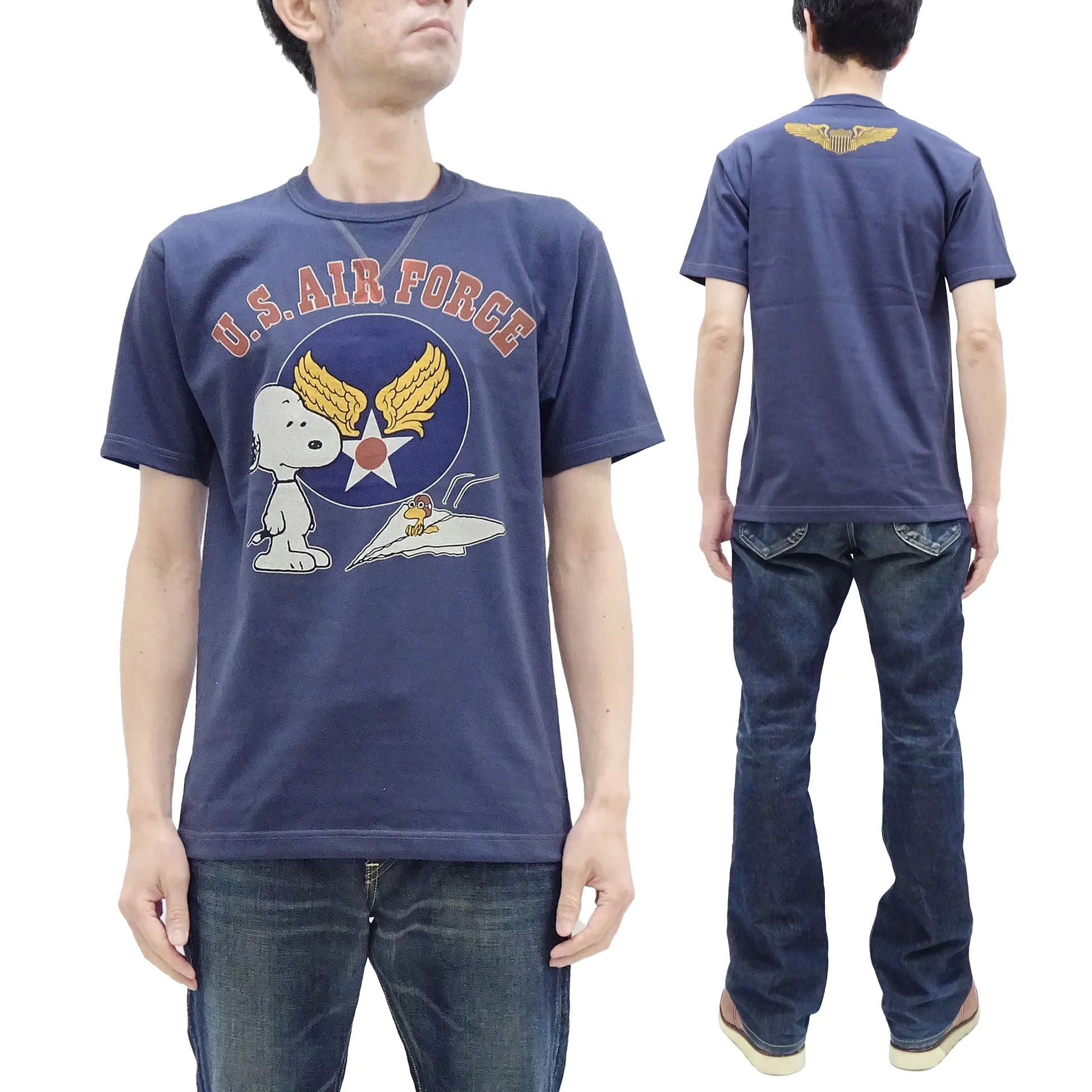 TOYS McCOY T-shirt Men's Snoopy Military Graphic Short Sleeve Loopwheeled Tee TMC2424 120 Faded-Deak-Blue