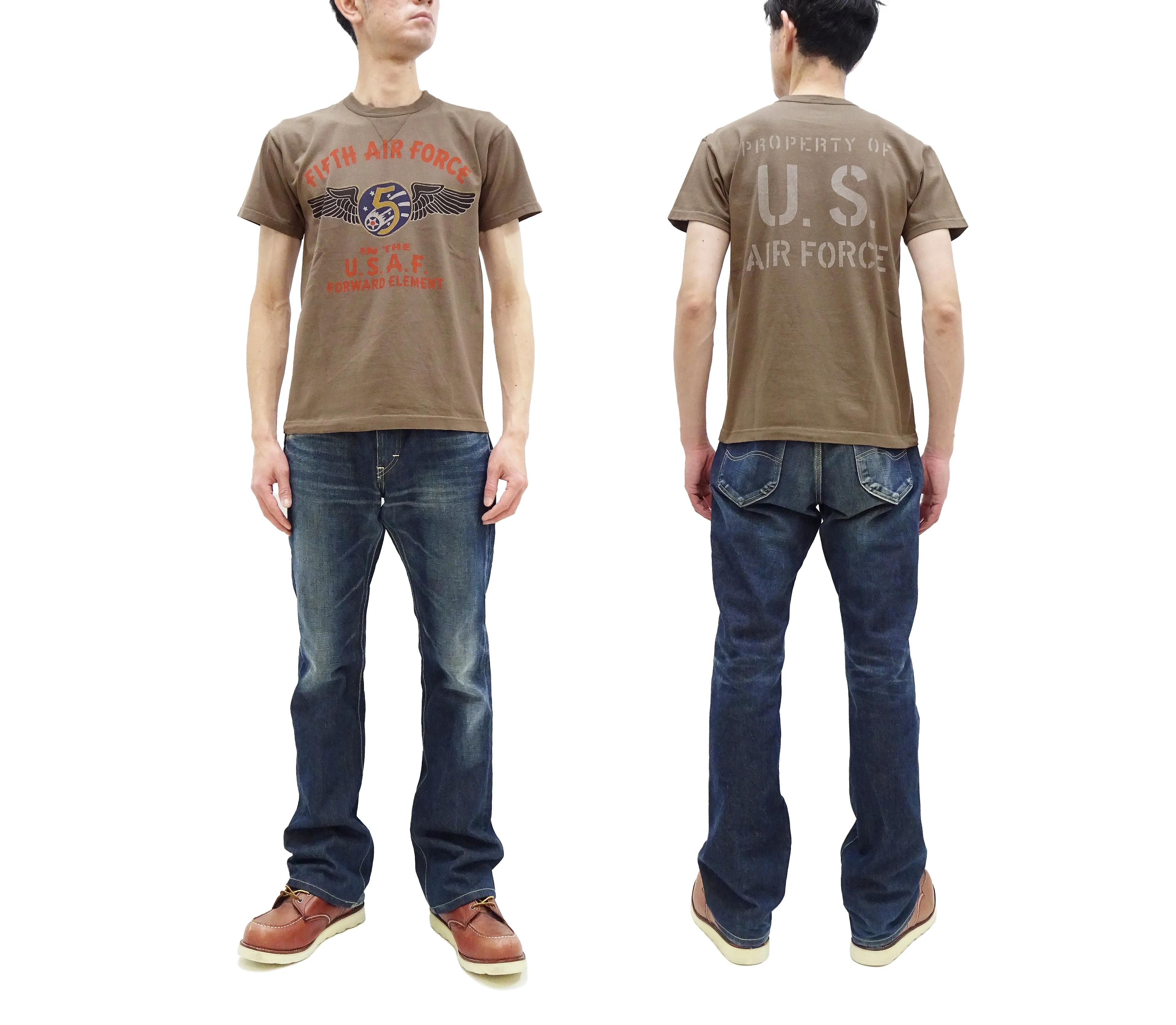 TOYS McCOY T-shirt Men's US Fifth Air Force Military Graphic Short Sleeve Loopwheeled Tee TMC2428 050 Faded-Coyote-Brown