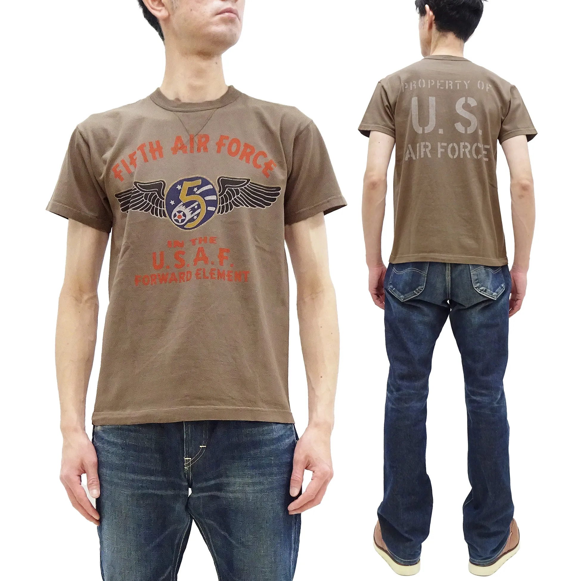 TOYS McCOY T-shirt Men's US Fifth Air Force Military Graphic Short Sleeve Loopwheeled Tee TMC2428 050 Faded-Coyote-Brown