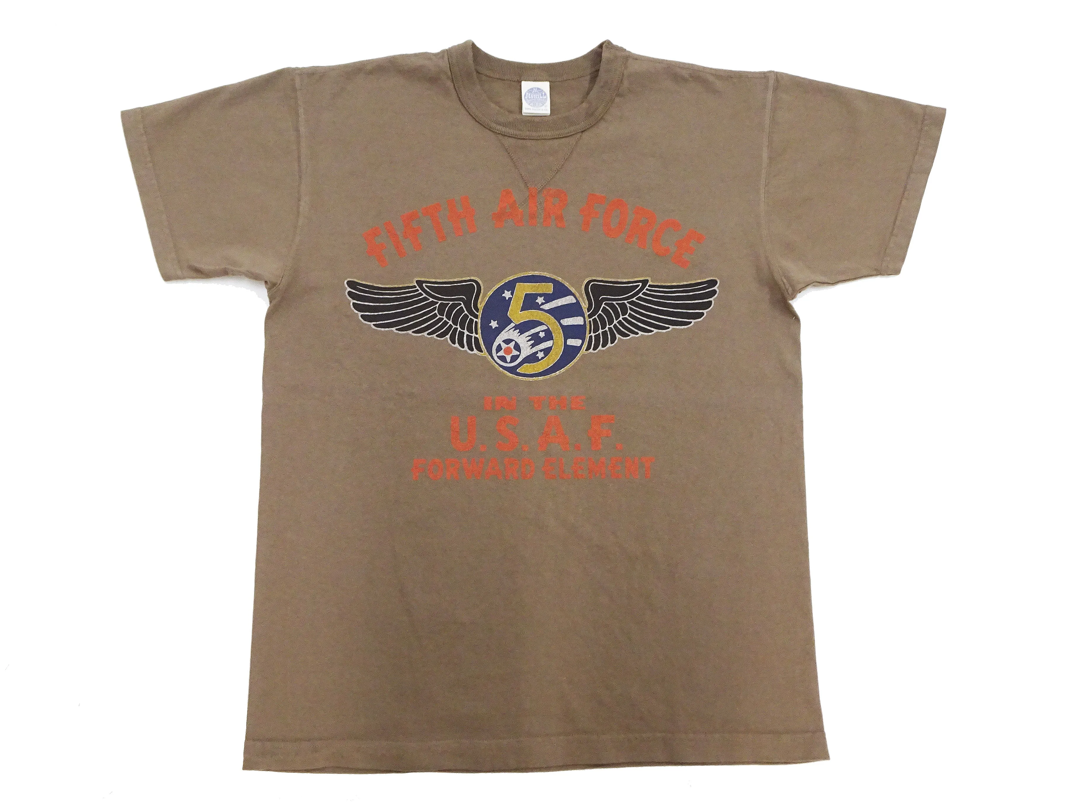 TOYS McCOY T-shirt Men's US Fifth Air Force Military Graphic Short Sleeve Loopwheeled Tee TMC2428 050 Faded-Coyote-Brown