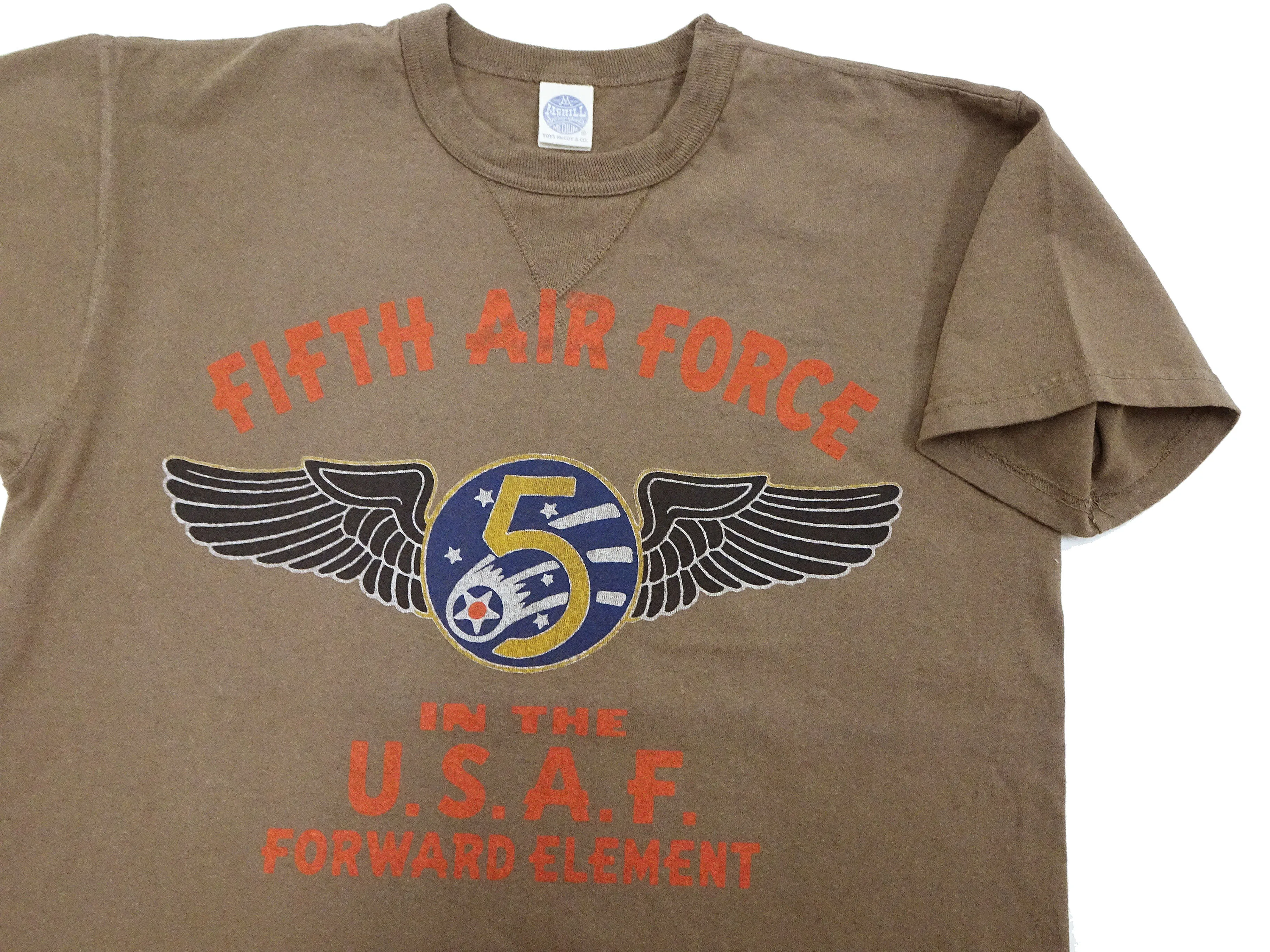 TOYS McCOY T-shirt Men's US Fifth Air Force Military Graphic Short Sleeve Loopwheeled Tee TMC2428 050 Faded-Coyote-Brown
