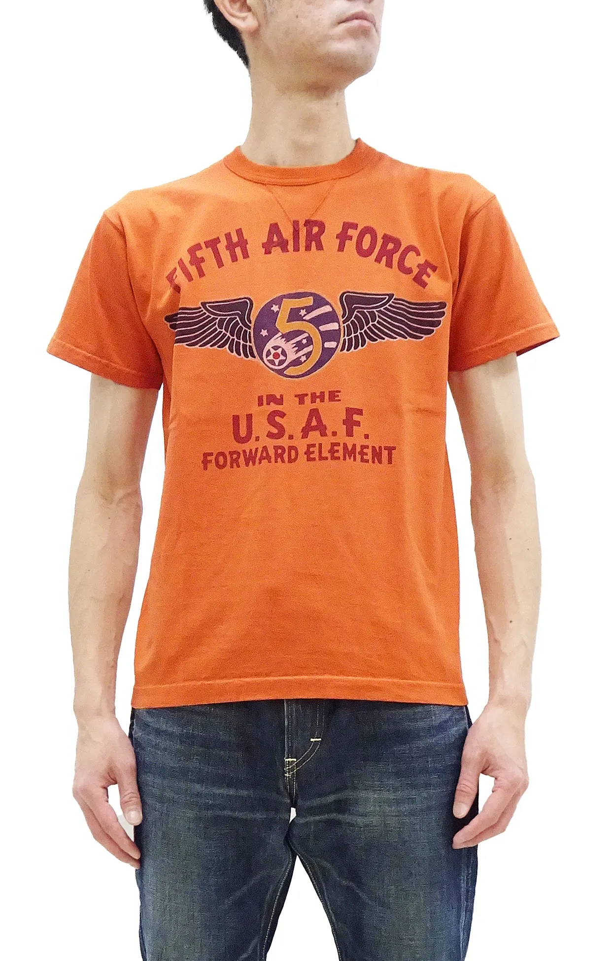TOYS McCOY T-shirt Men's US Fifth Air Force Military Graphic Short Sleeve Loopwheeled Tee TMC2428 070 Faded-Orange