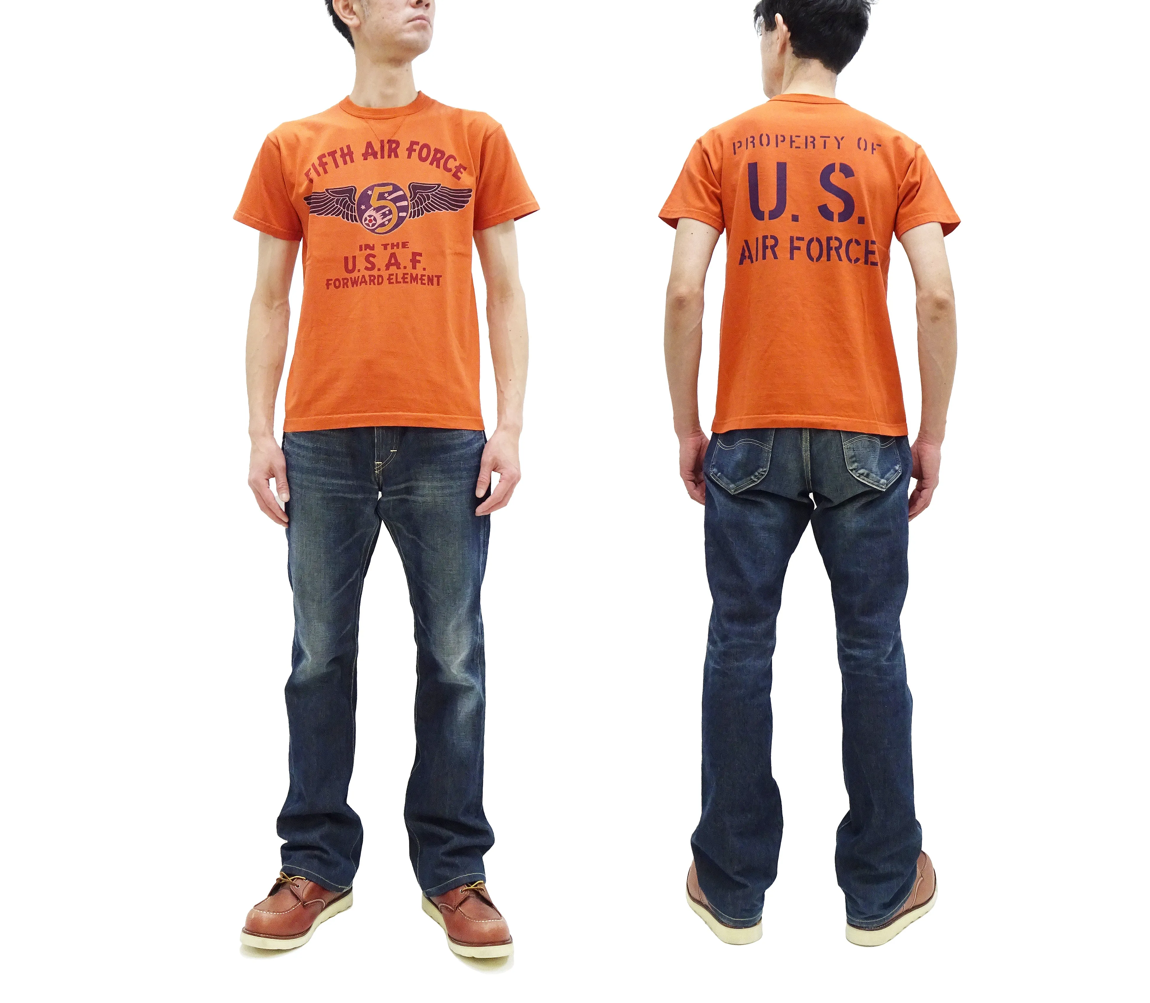 TOYS McCOY T-shirt Men's US Fifth Air Force Military Graphic Short Sleeve Loopwheeled Tee TMC2428 070 Faded-Orange