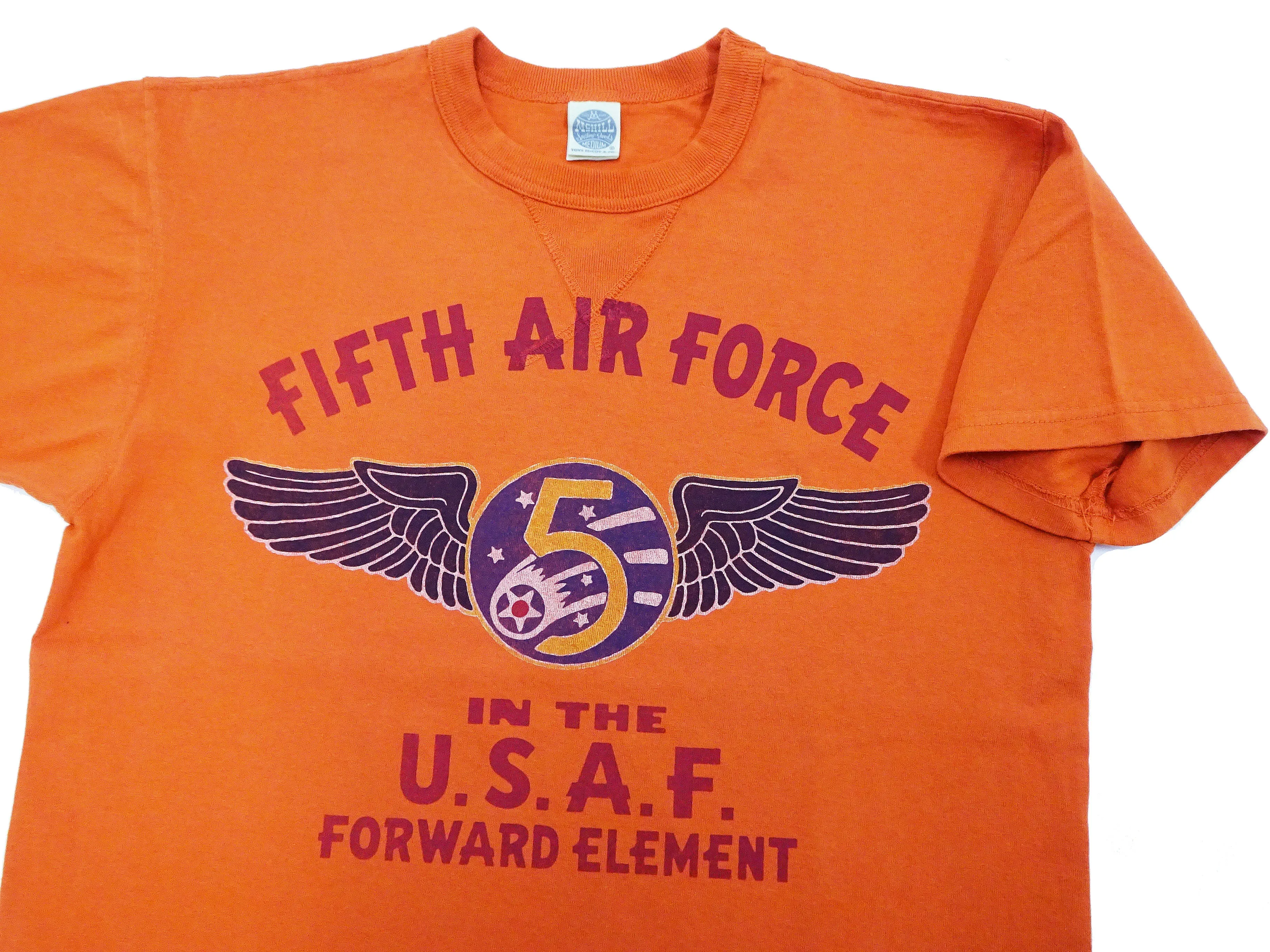 TOYS McCOY T-shirt Men's US Fifth Air Force Military Graphic Short Sleeve Loopwheeled Tee TMC2428 070 Faded-Orange