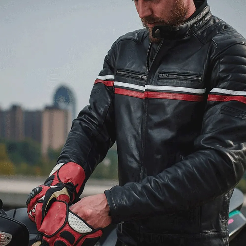 Turbo Men Black Leather Motorcycle Jacket