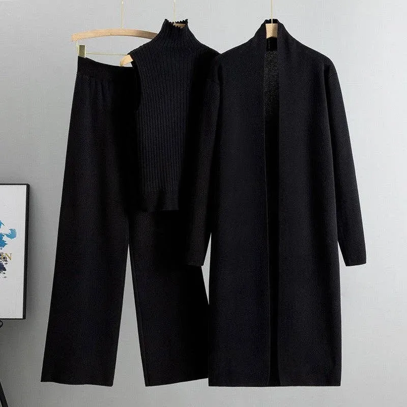 UZ Wholesale Store - Knitted Vest, Cardigan, And Pants Set: GREEN / One_size