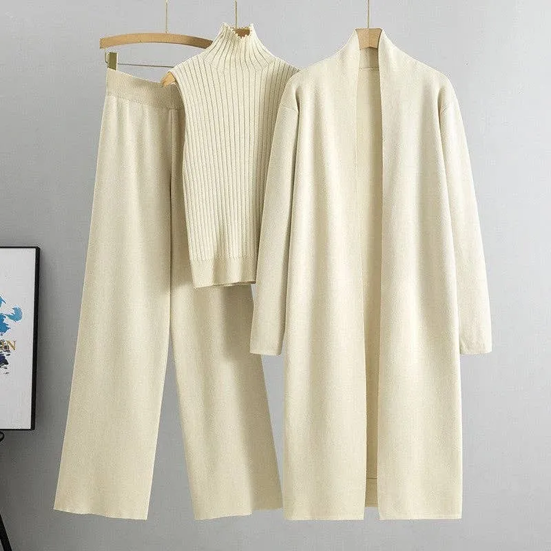 UZ Wholesale Store - Knitted Vest, Cardigan, And Pants Set: GREEN / One_size