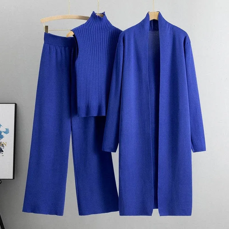 UZ Wholesale Store - Knitted Vest, Cardigan, And Pants Set: GREEN / One_size
