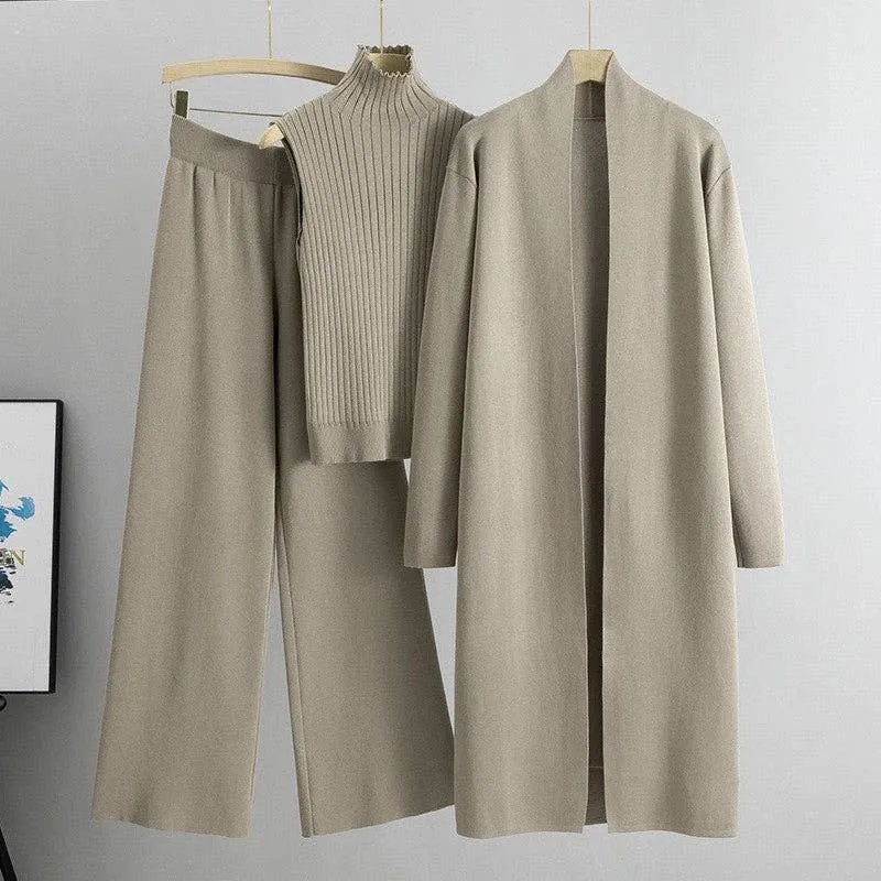 UZ Wholesale Store - Knitted Vest, Cardigan, And Pants Set: GREEN / One_size