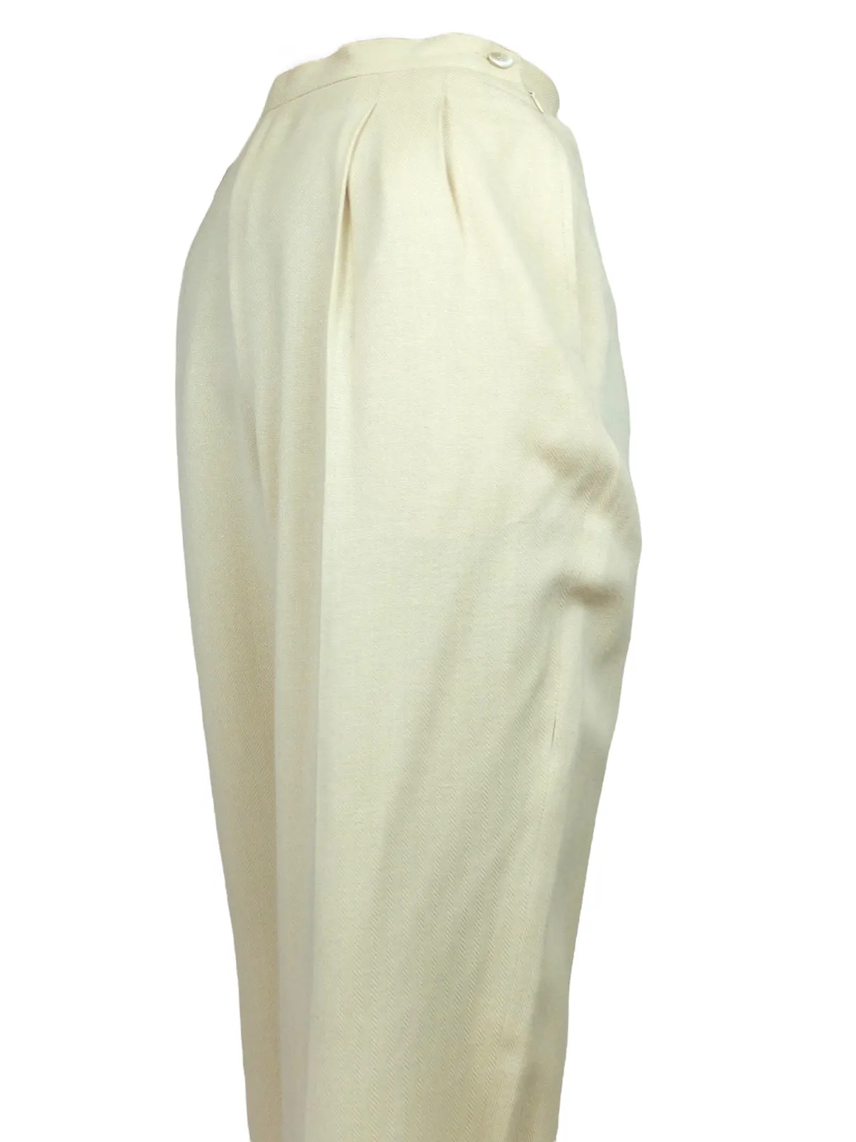 Vintage 80s Mod Preppy Cream High Waisted Pleated Straight Leg Trouser Pants | 27 Inch Waist