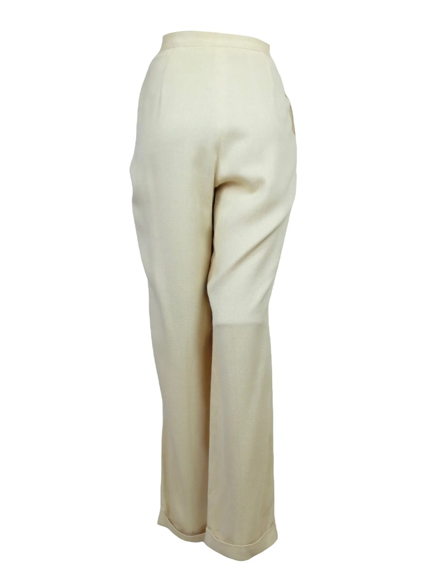 Vintage 80s Mod Preppy Cream High Waisted Pleated Straight Leg Trouser Pants | 27 Inch Waist