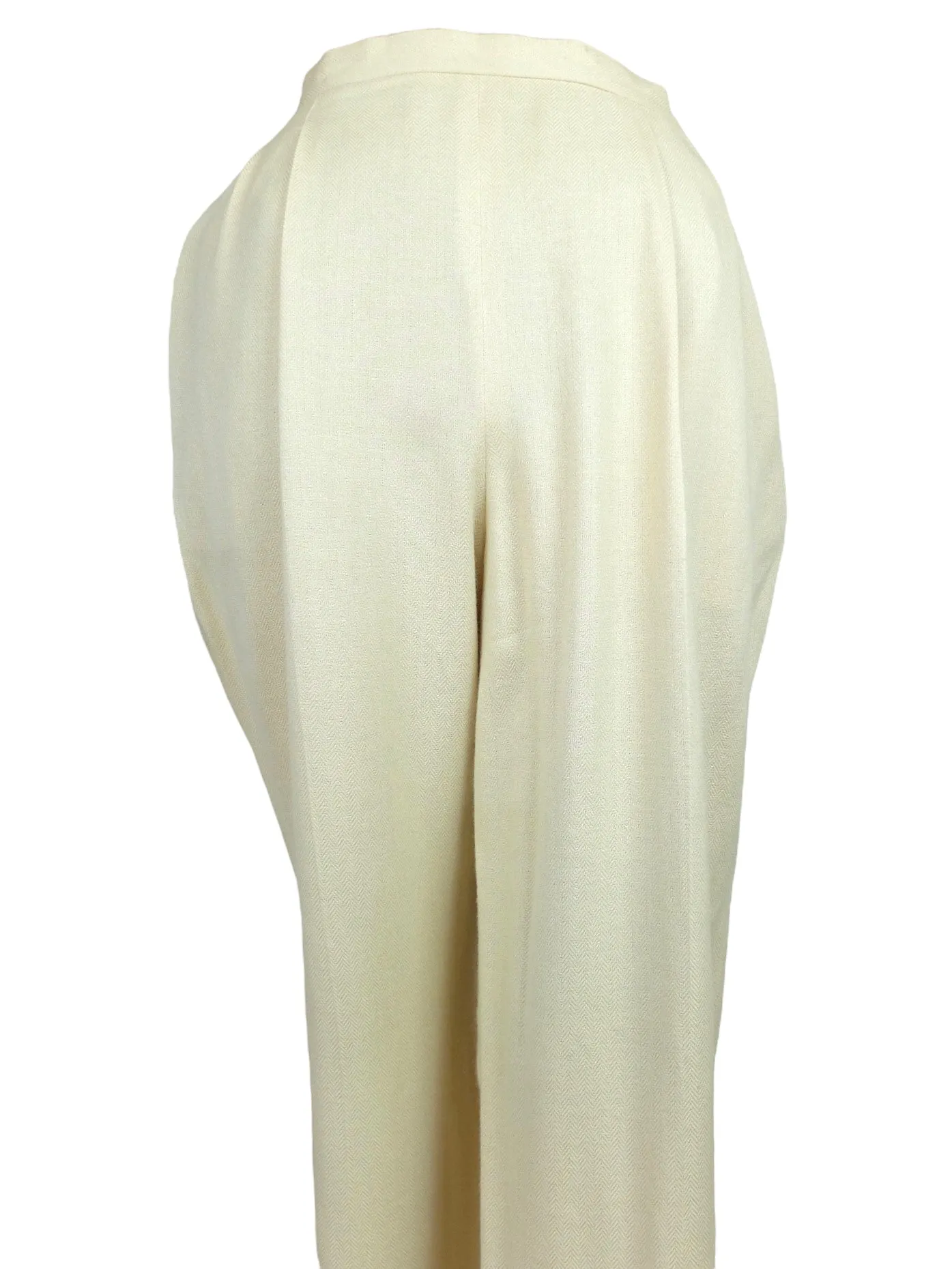 Vintage 80s Mod Preppy Cream High Waisted Pleated Straight Leg Trouser Pants | 27 Inch Waist