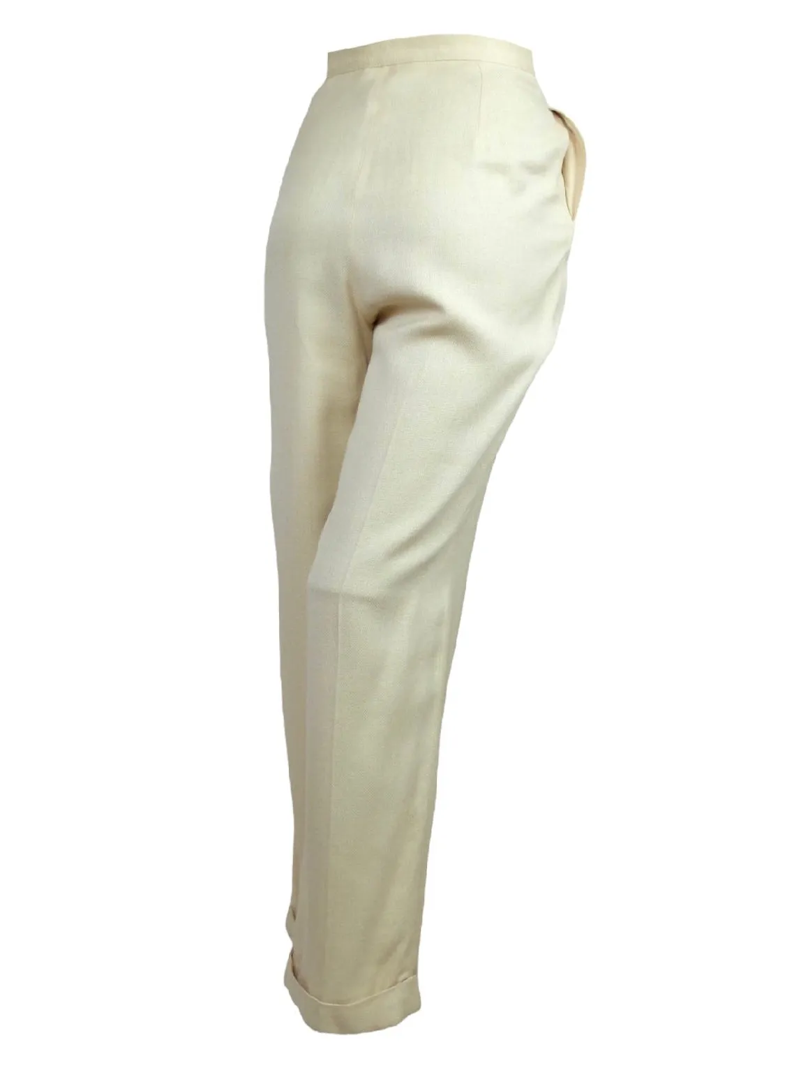 Vintage 80s Mod Preppy Cream High Waisted Pleated Straight Leg Trouser Pants | 27 Inch Waist