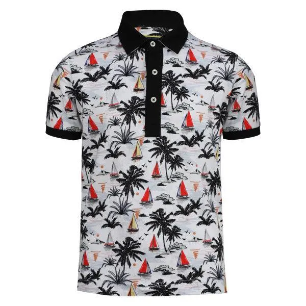 WHITE FLORAL POLO T-SHIRT FOR BOYS