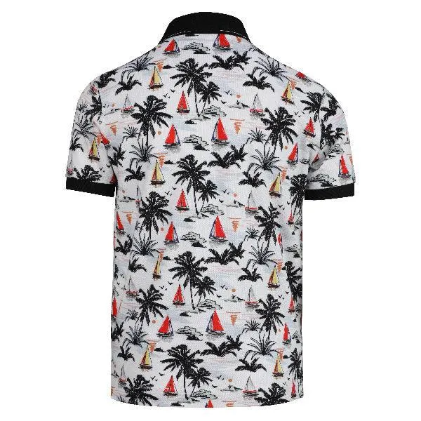 WHITE FLORAL POLO T-SHIRT FOR BOYS