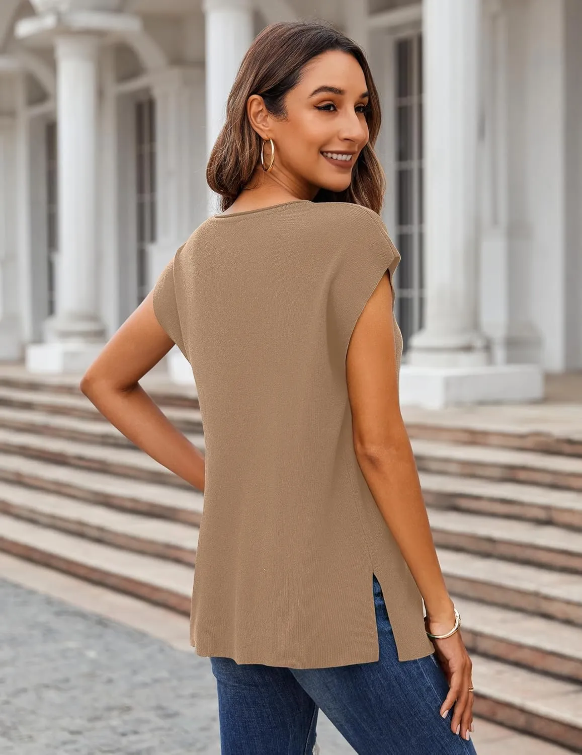 Zeagoo Short Sleeve Sweater Knit Going Out Sweater Tops
