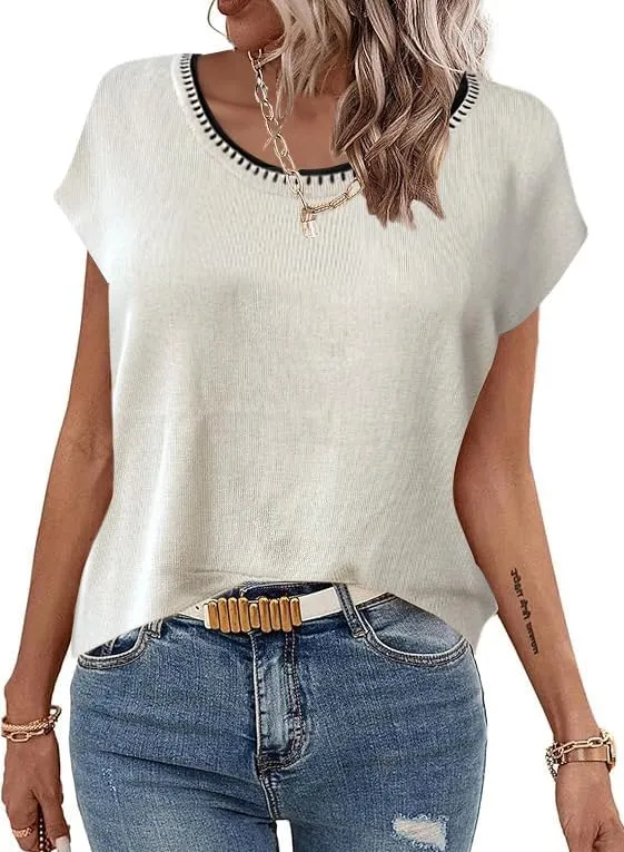 Zeagoo Short Sleeve Sweater Knit Going Out Sweater Tops
